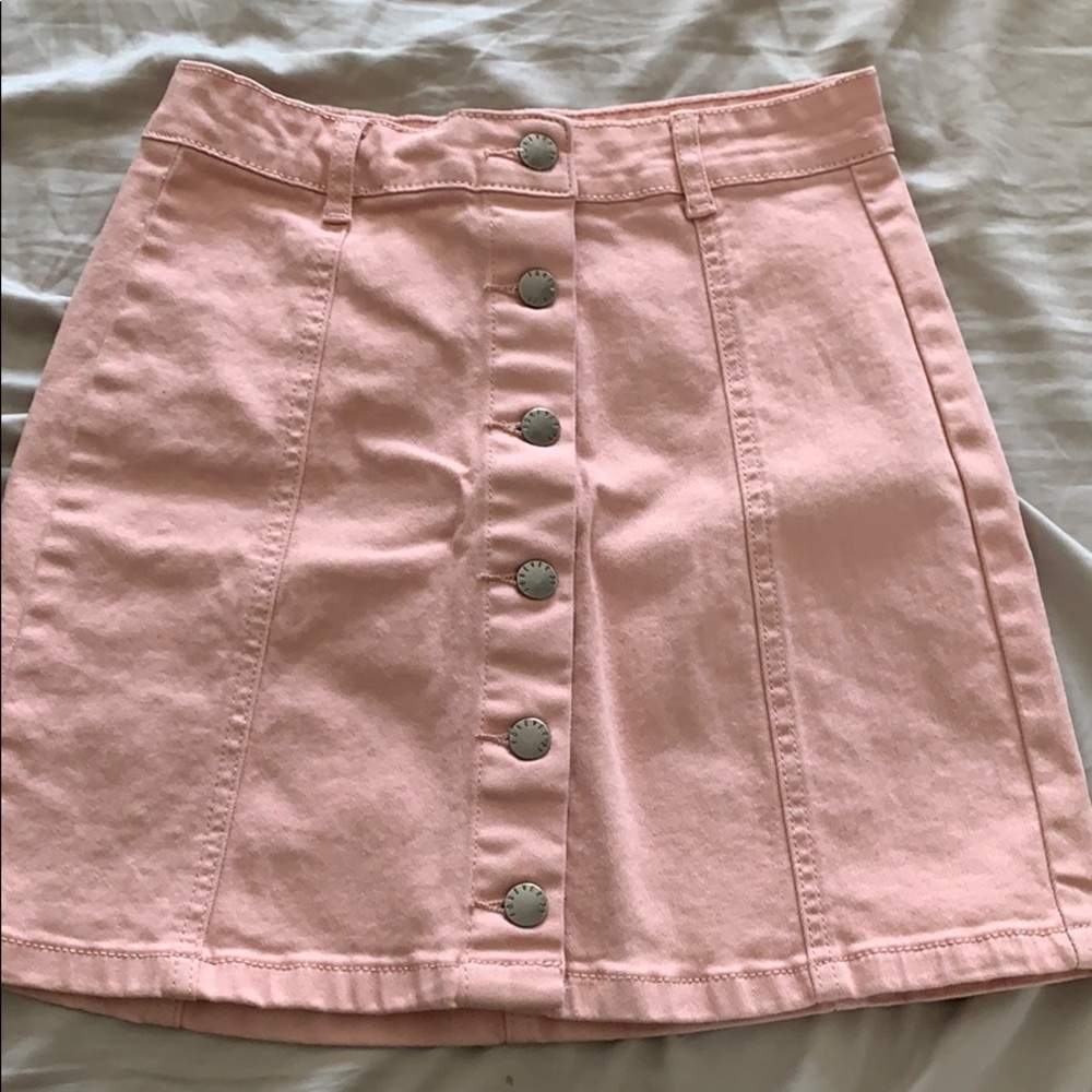 button down pink denim skirt